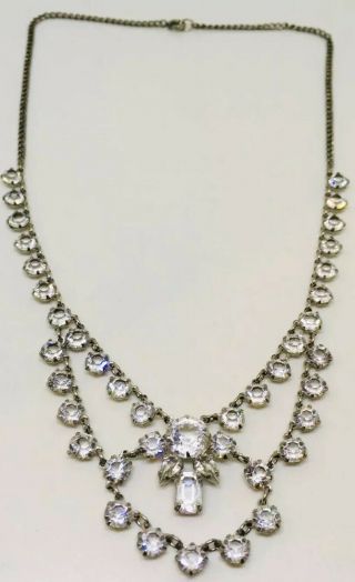 Vintage Antique Art Deco Czech Crystal Paste Glass Open Back Bezel Set Necklace