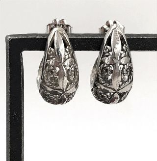 Vintage.  925 Sterling Silver Petite Filigree Cross Hoop Post Earrings 2
