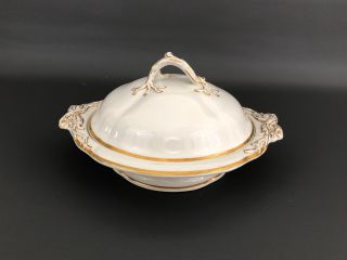 Antique Porcelain Covered Serving Dish Aesthetic Period 1860s 1870s White & Gold