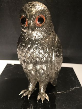 Vintage Owl Corbell & Co Silver - Plated Sugar Shaker Hatpin Holder Glass Eyes