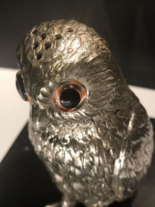 Vintage OWL CORBELL & Co Silver - Plated Sugar Shaker Hatpin Holder Glass Eyes 2