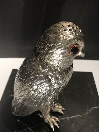 Vintage OWL CORBELL & Co Silver - Plated Sugar Shaker Hatpin Holder Glass Eyes 3