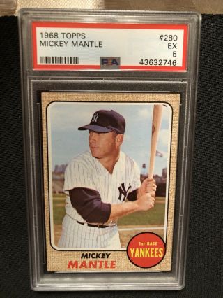 1968 Topps Mickey Mantle 280 Psa 5 Ex Yankees - Psa Label