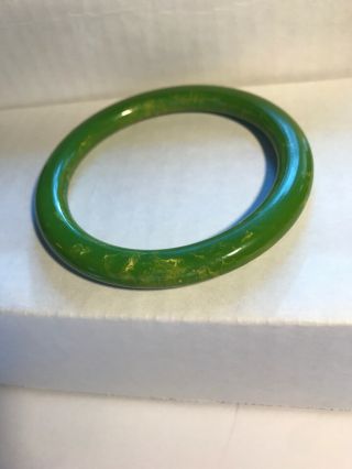 Vintage Marbled Green Yellow Bakelite Bangle Bracelet Swirled