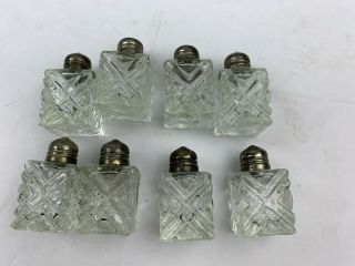 8 Small Vintage Salt & Pepper Shakers Tabletop Cut Glass Design