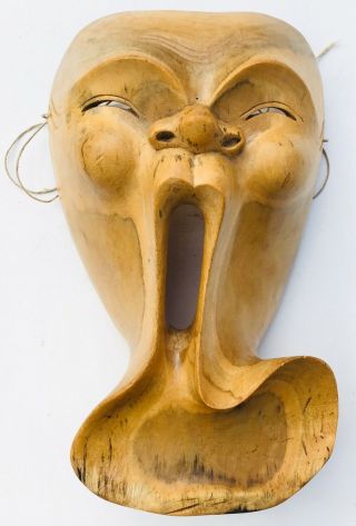 Antique Vintage C1940 Hand Carved Surreal Japanese Wood Mask Noh Theatre Old Man
