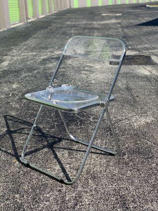 Mid Century Modern Chrome And Lucite Folding Chair Castelli Italy 1970