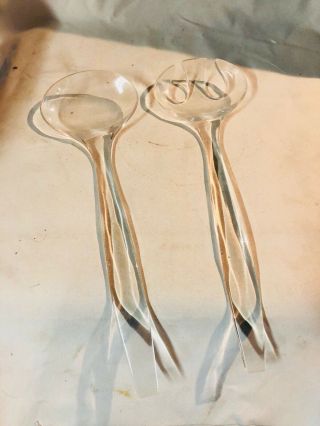 Vintage Mid Century Clear Plastic Salad Servers Fork And Spoon Set