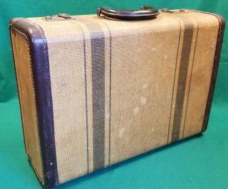 Vintage J C Higgins Hardshell Striped Tweed Suitcase - Sears Roebuck