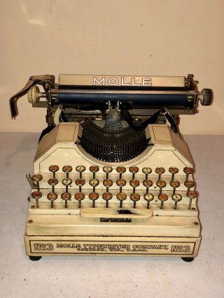Rare Ivory White Molle No.  3 Antique Typewriter With Case Brochure