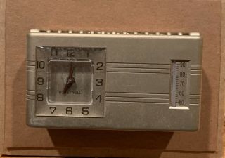 Vintage Nos Honeywell Clock / Thermostat Brass Colored / Hvac Control