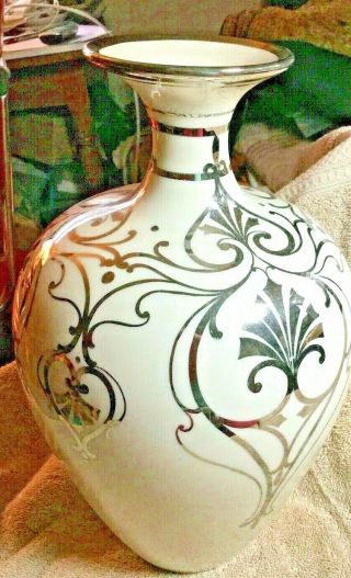 Antique Lenox Belleek Porcelain With Sterling Silver Overlay Large Vase 13inches