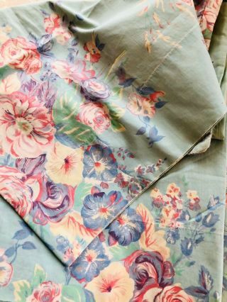 Vintage Ralph Lauren Pillowcase Set Cottage Green Floral Rose KING SZ 3