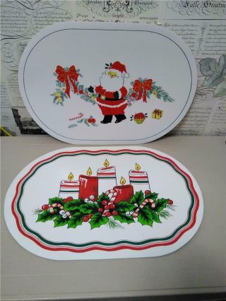 (2) Vintage Christmas Table Placemats Foam Backed Vinyl 17 " X 12 "