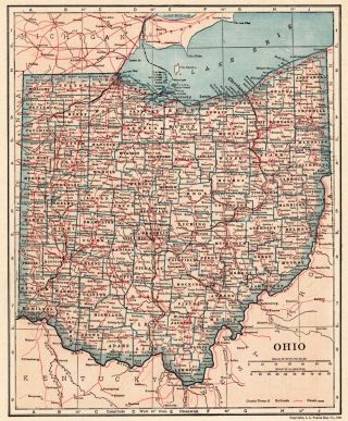 1921 Antique Ohio Map Vintage State Map Of Ohio Gallery Wall Art Home Decor 6201