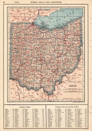 1921 Antique OHIO Map Vintage State Map of Ohio Gallery Wall Art Home Decor 6201 3