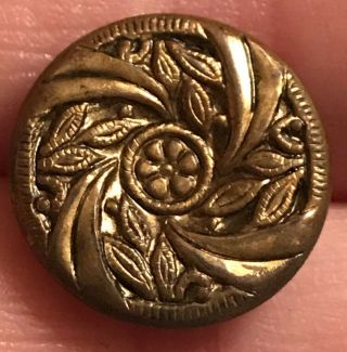 Vintage Antique Gold Brass Tone Button Floral Leaves 6760