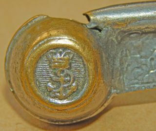 British Royal Navy QVR Crown & ANCHOR Marked BOSUNS CALL Coxswain ' s Whistle 3