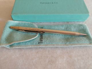 Vtg Tiffany & Co.  CROSS Style Ballpoint pen Sterling Silver & Bag Blue 3