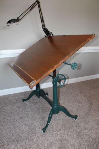 1911 Antique Worcester Drafting Table The Washburn Shops Cast Iron Base