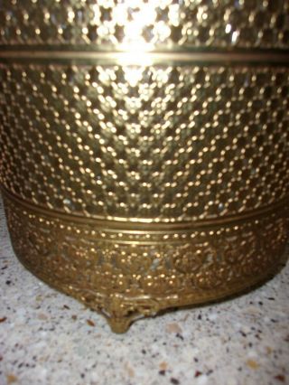 Vintage Hollywood Regency metal Gold Brass Acrylic Waste Basket Trash Can Roses 2