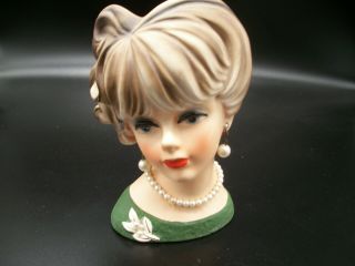 Vintage Napco Lady Head Vase,  C7472 - Japan,  6 " H,  Blonde/green Dress,