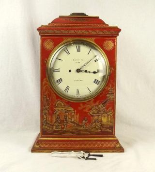 Chinoisserie Red Lacquer Twin Fusee Bracket Clock C1825 By Holmden,  London