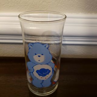 Vintage Care Bears Pizza Hut Drinking Glass Cup Grumpy Bear Hugs Welcome 1983