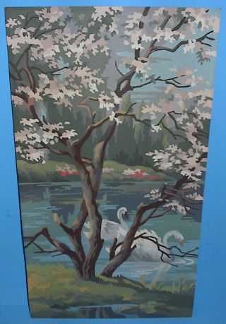 Vintage Paint By Number Pbn Swans In Pond 10 " X 18 " Listing Others