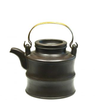 Vintage Large Chinese Purple Clay Yixing Zisha Brass Handle Ceramic Teapot