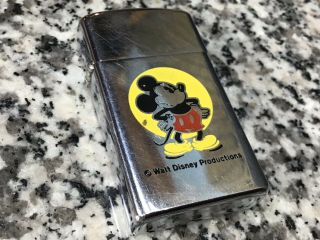 1976 Vintage Zippo Mickey Mouse Walt Disney Advertising Slim Lighter