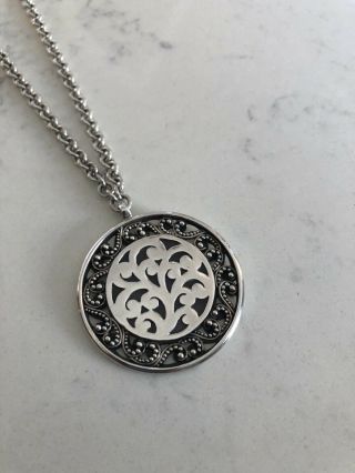 Lois Hill Scroll Antiqued Filigree Pendant Necklace Sterling Silver.  925