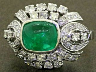 Antique Heavy 18k Wg 5.  53ctw Vs - Si Diamond & 9 X 7.  7mm Emerald Cocktail Ring