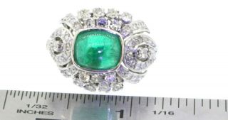 Antique heavy 18K WG 5.  53CTW VS - SI diamond & 9 X 7.  7mm emerald cocktail ring 3