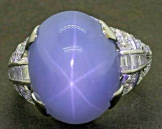 Antique Heavy Platinum 26.  68ctw Vs1/g Diamond/ceylon Star Sapphire Cocktail Ring