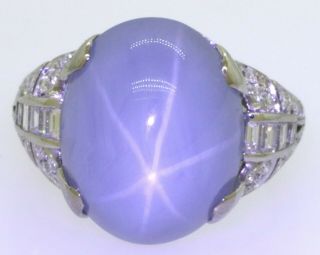 Antique heavy Platinum 26.  68CTW VS1/G diamond/Ceylon Star sapphire cocktail ring 2