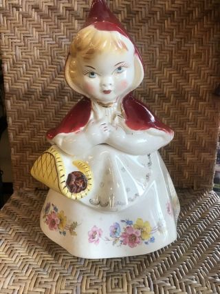 Vintage Hull Pottery Little Red Riding Hood Cookie Jar With Flowers