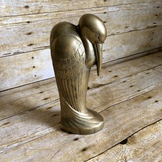 Vintage Solid Brass Art Deco Pelican Bookend - 1930’s - Antique Bird Figurine