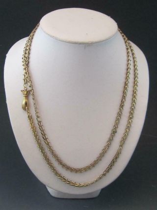 Rare 19c Georgian 14k Yellow Gold Chain Necklace W/ Hand Clasp 43 " Long