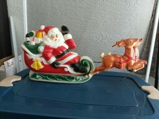 Vintage 1970 Empire Plastic Santa Claus Sleigh Reindeer Blow Mold Christmas