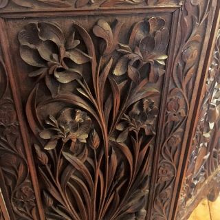 Antique Anglo Indian Burmese Hand Carved Wooden Folding Fire Screen 19th Century 2