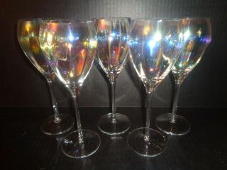 Germany (5) Vintage Iridescent Optic Paneled Tulip Wine Glasses