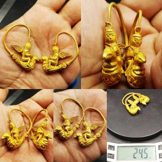Stunning Roman Solid Gold Pair Men Bird Earrings C3rd 4th Cent Ad X 24.  5 Grms