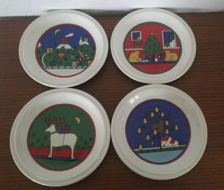 Vintage Houze Staffordshire England Christmas Plates Set Of 4 1985