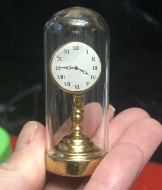 Vintage Brass Doll House Miniature Anniversary Clock With Glass Dome