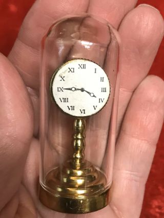 Vintage Brass Doll house miniature Anniversary clock with glass dome 2