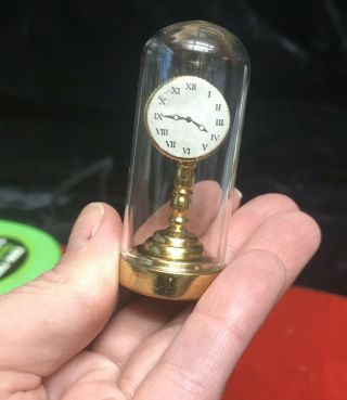 Vintage Brass Doll house miniature Anniversary clock with glass dome 3