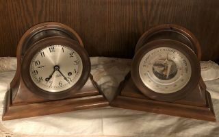 Chelsea Ship Bell Clock & Barometer / Thermometer Bronze Vintage 1945 - 49,  Key
