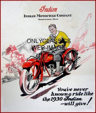 1930 Indian Motorcycle Advertising Poster A Ride Like None Other Vintage Graphic