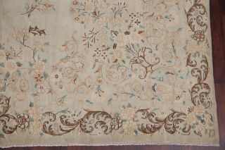 Antique Muted Pale Sage Green Floral Distressed Area Rug Oriental Wool 10 